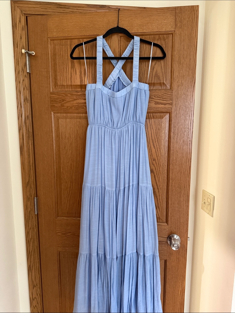 Light Blue Crossback Tiered Maxi Dress - Picture 2 of 2